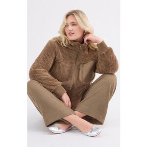 CAbi Theodore Coat #4675 Brown Faux Fur Size L EUC